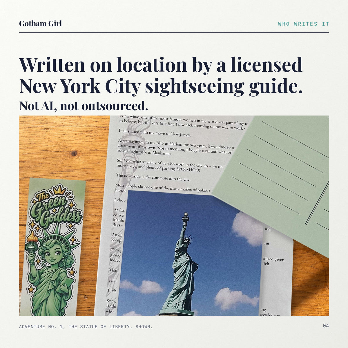 Written on location by a licensed New York City sightseeing guide, the letter and card up close